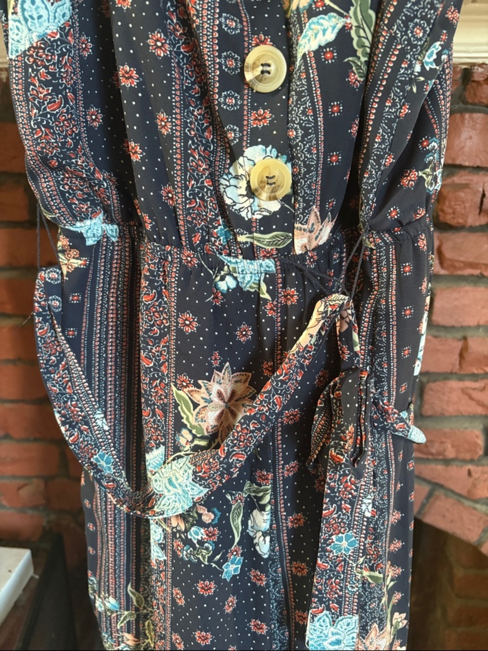 AUW Navy Floral Boho Jumpsuit with Wooden Buttons - Picture 4 of 6